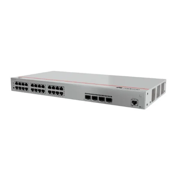 A network switch with multiple ports on a white background.