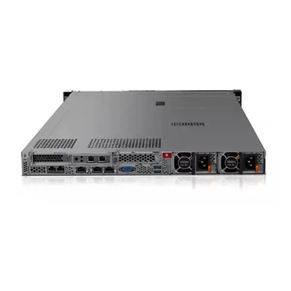 Rear view of a server rack unit showcasing ports, cooling fans, and power supply connections.