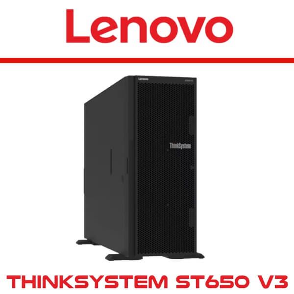 A black Lenovo ThinkSystem ST650 V3 desktop server with a distinctive grill design, showcasing its robust and professional appearance.