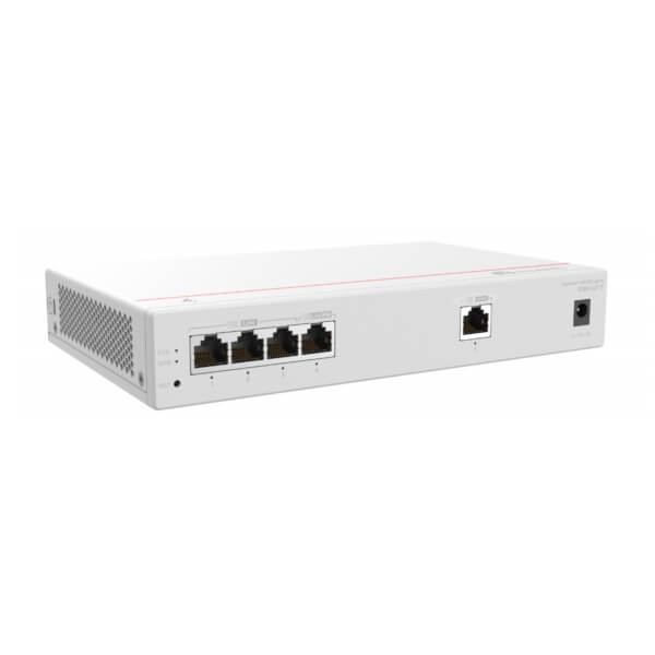 A white network switch with multiple Ethernet ports visible on the side, isolated against a white background.