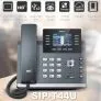 Yealink SIP-T4U office telephone with LCD screen and multiple feature icons displayed around it.