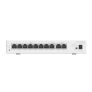 Frontal view of a white network switch with multiple Ethernet ports and status LEDs.