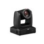 A professional PTZ (pan-tilt-zoom) video conference camera with a wide-angle lens, mounted on a black base with control buttons and status LED indicators.