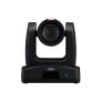 A professional black PTZ (Pan-Tilt-Zoom) video conferencing camera with a prominent lens and controls on the base, set against a white background.