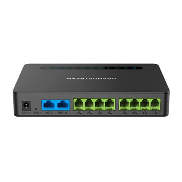 A compact network switch featuring multiple Ethernet ports for high-speed wired connections, with LED indicators for network status.