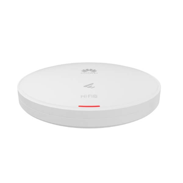 A white round wireless access point with LED indicators on a plain background.