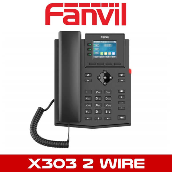 Fanvil desk phone with handset, model X303 2 WIRE, displayed against a white background.