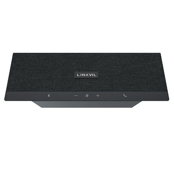 Front view of a black LINKVIL Bluetooth speaker with control icons on the front panel