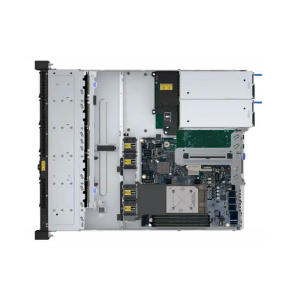 A top-down view of a high-performance server motherboard featuring multiple components, slots, and ports for optimal connectivity and processing capabilities.