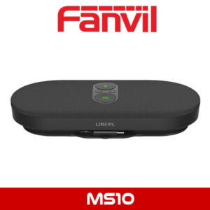 A black Fanvil MS10 conference speakerphone with green and red buttons on the control panel, displayed against a white background with the Fanvil logo at the top and the model number MS10 at the bottom.