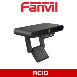 Alt text: Fanvil RC10 black desk-top RFID card reader with a green LED indicator on a white background.