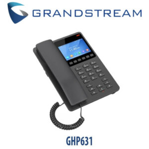 A Grandstream desktop phone model GHP631 with a digital display screen and keypad on a light background.