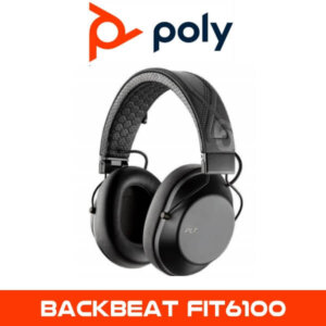 A pair of Poly BackBeat FIT 6100 wireless over-ear headphones with a black cushioned headband and large earmuffs, featuring the Poly logo above and model name below.