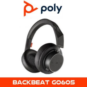 Alt text: Black over-ear headphones with a Poly logo on the top left, model name "BackBeat GO605" in orange text at the bottom.