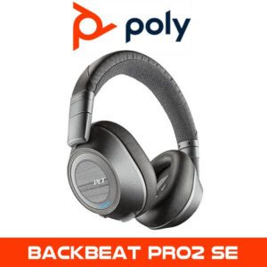 A pair of Poly BackBeat PRO2 SE over-ear headphones with a dark grey finish, displaying the PLT logo on the earcup and the Poly logo at the top left corner.