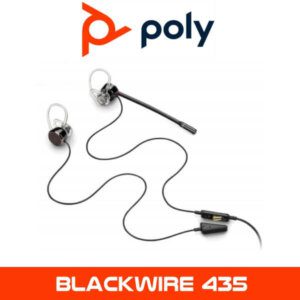 A Poly Blackwire 435 headset with a boom microphone and ear-loop design, on a white background with the Poly logo above and the product name below.