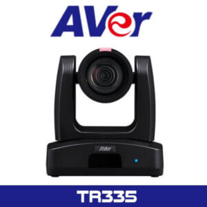 ALT: A black AVer TR335 PTZ camera positioned front and center with the AVer logo above and the model number below.