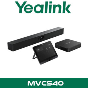 A Yealink MVC540 conference room system including a soundbar with a camera, a touch panel, and a codec unit, with the product model "MVC540" shown at the bottom.