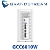 Grandstream GCC6010W network switch with several ports, labeled with the company logo at the top and model number at the bottom on a white background.