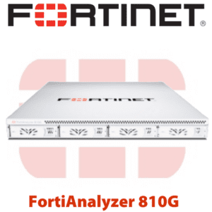 A Fortinet FortiAnalyzer 810G network security appliance against a logo backdrop.