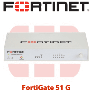 A Fortinet FortiGate 51G network security appliance against a white background with Fortinet logo above it.