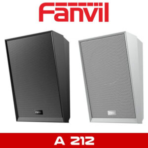Two Fanvil A212 wall-mounted speakers in black and white.