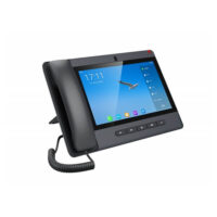 A point of sale terminal with touchscreen display, stylus, and stand on a white background.