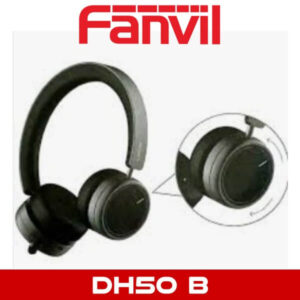Fanvil logo above the image of a Fanvil DH50 B model headset with a zoomed-in section showing ear cup detail.