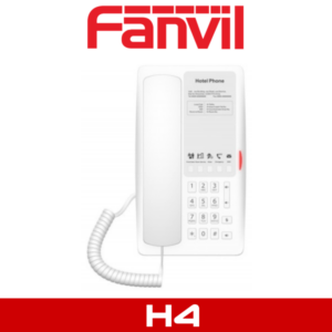 A Fanvil branded hotel phone with service buttons and numeric keypad, model H4, displayed against a white background.