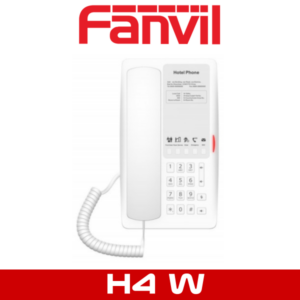A white Fanvil H4W hotel phone with cord against a white background.