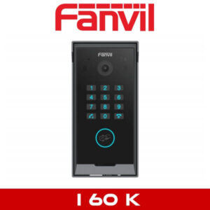 Front view of Fanvil I60 K door intercom device with numeric keypad and camera against a white background.