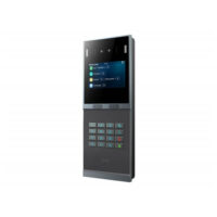 A sleek modern intercom device with a touchscreen display and numeric keypad on an isolated background.