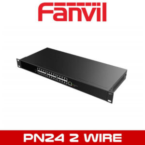 Black network switch with Fanvil logo and labeled PN24 2 WIRE on a white background.