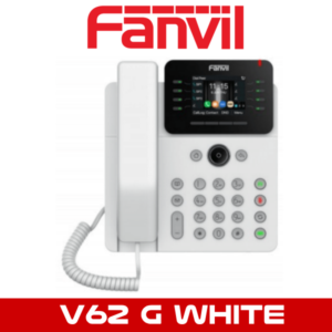 White office phone with a handset and display showing the Fanvil brand logo and interface.
