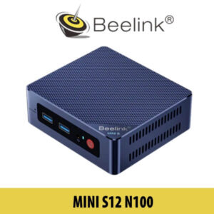 Image of the Beelink Mini S12 N100, a compact computer with two USB ports and a sleek design, featuring the Beelink logo at the top.