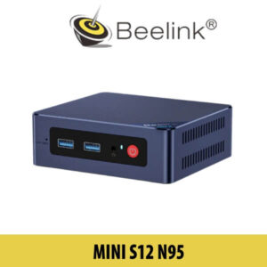 A compact Beelink Mini S12 N95 Mini PC displayed elegantly against a neutral background, highlighting its sleek design and modern technology features, available in Dubai.