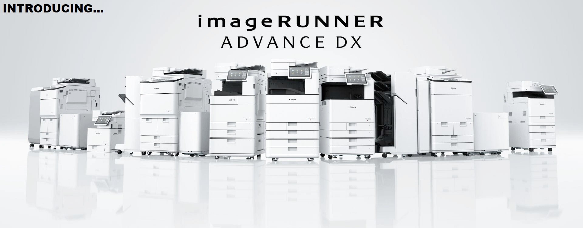 Introducing Canon's New ImageRUNNER Advance DX Series A lineup of advanced multifunction printers showcasing sleek design and modern technology for efficient printing and copying solutions.