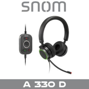 High-quality image of Snom A330D headset featuring a control unit, ideal for professional communication and comfort.