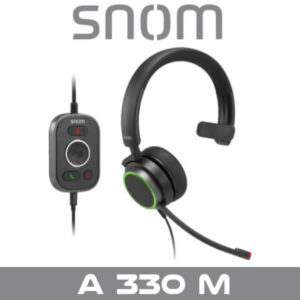 A high-quality Snom A330M headset featuring a microphone and control unit for seamless communication.