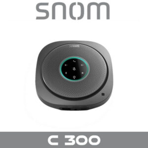 A sleek, modern conference speakerphone featuring touch controls and a stylish design, designed for clear audio communication.