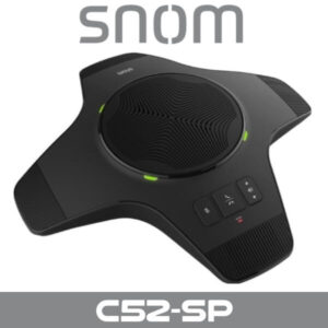 A sleek, triangular conference speakerphone with control buttons and LED indicators, designed for high-quality audio in meetings.