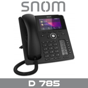 A sleek black desk phone featuring a high-resolution display, keypad with programmable buttons, and a coiled handset, designed for professional communication.