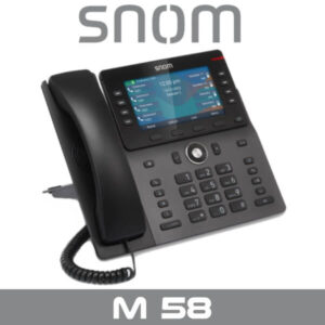Snom M58 VoIP Phone::A modern black Snom M58 VoIP phone featuring a large display, keypad, and multiple function buttons, ideal for business communication.