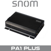 High-quality image of the Snom PA1 Plus, a compact IP audio amplifier designed for enhancing audio performance in communication systems.