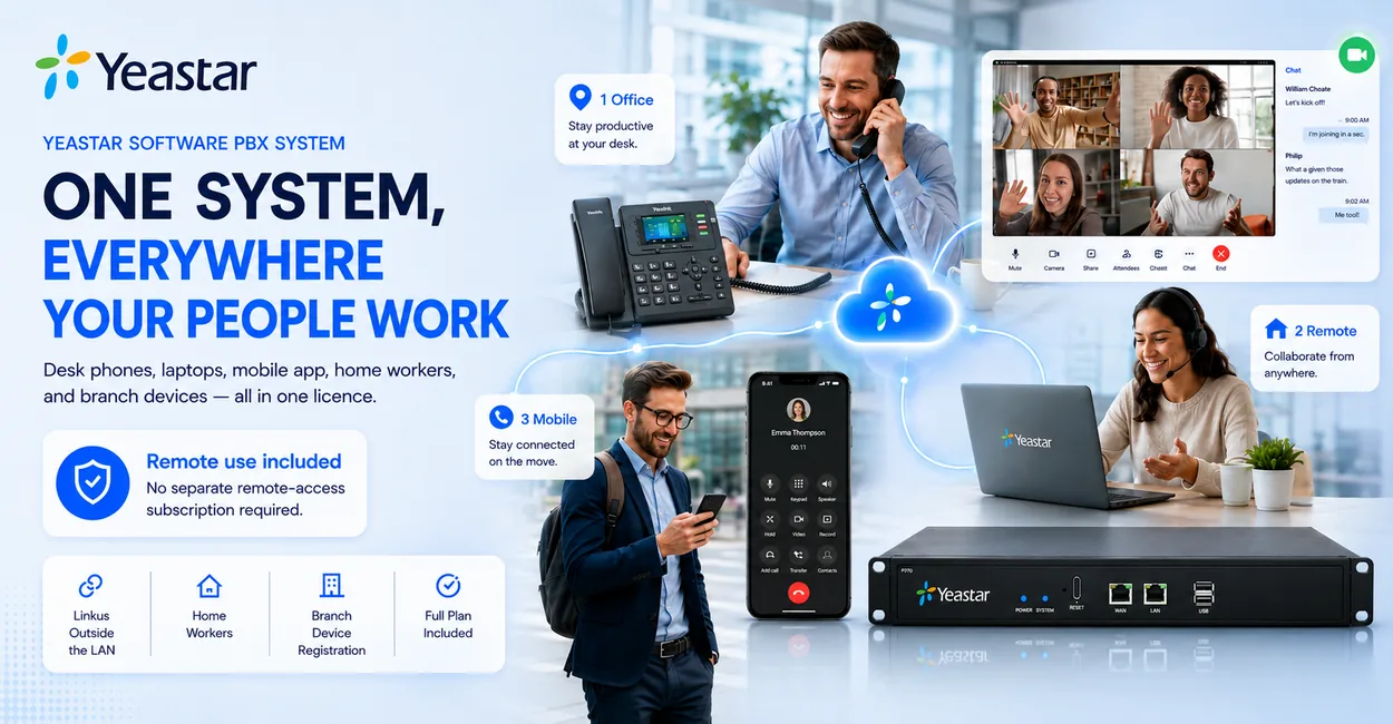 Yeastar Software PBX Edition — one system for office, remote and mobile teams across Dubai and UAE, all in one licence